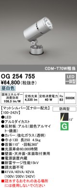 オーデリック　OG254755　エクステリアスポットライト LED一体型 昼白色 ナロー配光 防雨型 マットシルバー