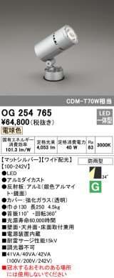 オーデリック　OG254765　エクステリアスポットライト LED一体型 電球色 ワイド配光 防雨型 マットシルバー