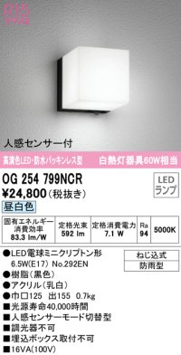オーデリック　OG254799NCR(ランプ別梱)　エクステリア ポーチライト LEDランプ 昼白色 人感センサー付 防雨型 ブラック