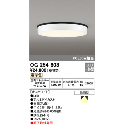 画像1: オーデリック　OG254808　エクステリアダウンライト LED一体型 非調光 電球色 オフホワイト 防雨型