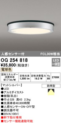 オーデリック　OG254818　エクステリアダウンライト LED一体型 人感センサON-OFF 電球色 マットシルバー 防雨型