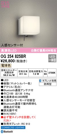 オーデリック　OG254825BR　エクステリア ポーチライト Bluetooth タブレット別売 LED一体型 電球色 人感センサー付 防雨型 マットシルバー