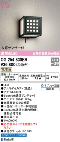 オーデリック　OG254830BR　エクステリア ポーチライト Bluetooth タブレット別売 LED一体型 電球色 人感センサー付 防雨型 ブラック