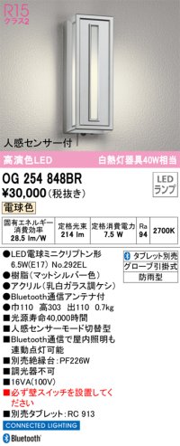 オーデリック　OG254848BR　エクステリア ポーチライト Bluetooth タブレット別売 LEDランプ 電球色 人感センサー付 防雨型 マットシルバー