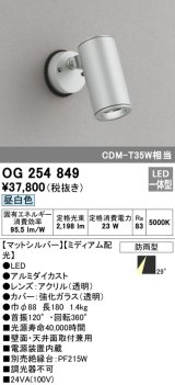 オーデリック　OG254849　エクステリアスポットライト LED一体型 昼白色 φ88 長180 ミディアム配光 防雨型 シルバー