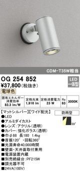 オーデリック　OG254852　エクステリアスポットライト LED一体型 電球色 φ88 長180 ワイド配光 防雨型 シルバー