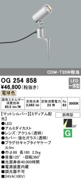 オーデリック　OG254858　エクステリアスポットライト LED一体型 電球色 φ88 長180 ミディアム配光 防雨型 シルバー