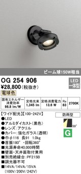 オーデリック　OG254906　エクステリアスポットライト LED一体型 電球色 ワイド配光 防雨型 黒