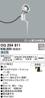 オーデリック　OG254911　エクステリアスポットライト LED一体型 昼白色 埋込200 ワイド配光 防雨型 マットシルバー