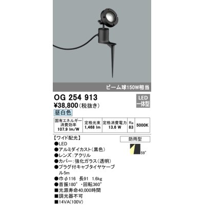 画像1: オーデリック　OG254913　エクステリアスポットライト LED一体型 昼白色 埋込200 ワイド配光 防雨型 黒
