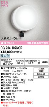 オーデリック OG264107NCR(ランプ別梱) エクステリア ポーチライト LEDランプ 昼白色 高演色LED 人検知カメラ付 防雨型 マットシルバー