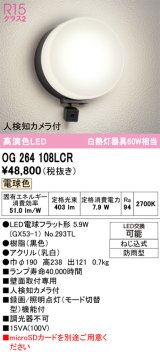 オーデリック OG264108LCR(ランプ別梱) エクステリア ポーチライト LEDランプ 電球色 高演色LED 人検知カメラ付 防雨型 黒色
