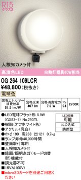 オーデリック OG264109LCR(ランプ別梱) エクステリア ポーチライト LEDランプ 電球色 高演色LED 人検知カメラ付 防雨型 オフホワイト