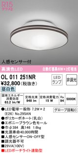オーデリック　OL011251NR(ランプ別梱)　シーリングライト 非調光 LEDランプ 昼白色 人感センサー付 エボニーブラウン