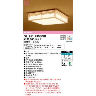 画像1: オーデリック　OL251493BCR　シーリングライト 14畳 調光 調色 和風 Bluetooth リモコン別売 LED一体型 電球色〜昼光色 白木 [♭]