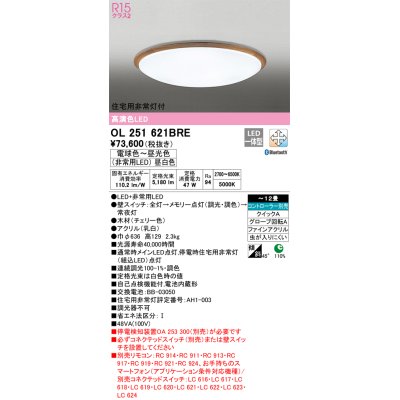 画像1: オーデリック　OL251621BRE　シーリングライト 12畳 調光 調色 Bluetooth コントローラー別売 LED一体型 電球色〜昼光色 住宅用非常灯付 チェリー
