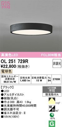 オーデリック　OL251729R　シーリングライト 非調光 LED一体型 電球色 ブラック