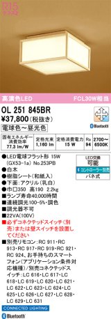 オーデリック　OL251845BR(ランプ別梱)　シーリングライト 調光 調色 Bluetooth コントローラー別売 和風 LEDランプ 電球色〜昼光色 白木
