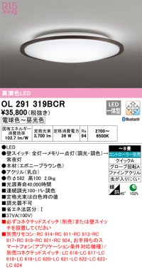 オーデリック　OL291319BCR　シーリングライト 8畳 調光 調色 Bluetooth リモコン別売 LED一体型 電球色〜昼光色 エボニーブラウン [♭]