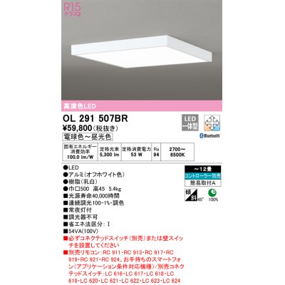 画像1: オーデリック　OL291507BR　シーリングライト 12畳 調光 調色 Bluetooth コントローラー別売 LED一体型 電球色〜昼光色 オフホワイト