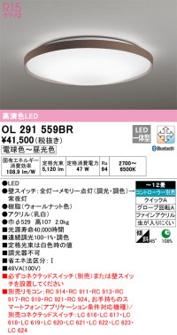 オーデリック　OL291559BR　シーリングライト 12畳 調光 調色 Bluetooth コントローラー別売 LED一体型 電球色〜昼光色 ウォールナット