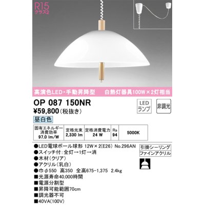 画像1: オーデリック　OP087150NR(ランプ別梱)　ペンダントライト 非調光 LEDランプ 昼白色 フレンジタイプ クリア
