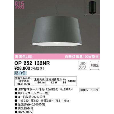 画像1: オーデリック　OP252132NR(ランプ別梱)　ペンダントライト 非調光 LEDランプ 昼白色 フレンジタイプ チャコールグレー