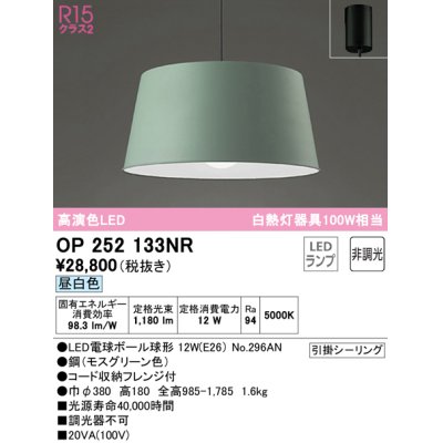 画像1: オーデリック　OP252133NR(ランプ別梱)　ペンダントライト 非調光 LEDランプ 昼白色 フレンジタイプ モスグリーン