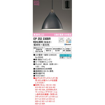 画像1: オーデリック　OP252230BR　ペンダントライト 調光 調色 Bluetooth コントローラー別売 LEDランプ 電球色〜昼光色 フレンジタイプ ブラック