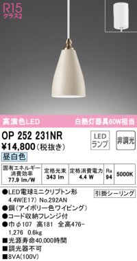 オーデリック　OP252231NR(ランプ別梱)　ペンダントライト 非調光 LEDランプ 昼白色 フレンジタイプ アイボリー