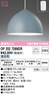 オーデリック　OP252726NDR(ランプ別梱)　ペンダントライト 非調光 LEDランプ 昼白色 フレンジタイプ ブルーグレー