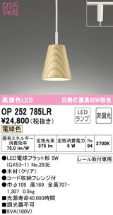 オーデリック　OP252785LR(ランプ別梱)　ペンダントライト 非調光 LEDランプ 電球色 プラグタイプ 木材 クリア