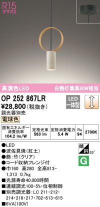 オーデリック　OP252867LR　ペンダントライト 調光 調光器別売 LED一体型 電球色 フレンジタイプ 波佐見焼