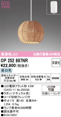 オーデリック　OP252887NR(ランプ別梱)　ペンダントライト 非調光 LEDランプ 昼白色 フレンジタイプ ナチュラル