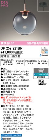 オーデリック　OP252921BR　ペンダントライト 調光 調色 Bluetooth コントローラー別売 LED一体型 電球色〜昼光色 フレンジタイプ スモークグレー