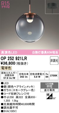 オーデリック　OP252921LR　ペンダントライト 非調光 LED一体型 電球色 フレンジタイプ スモークグレー