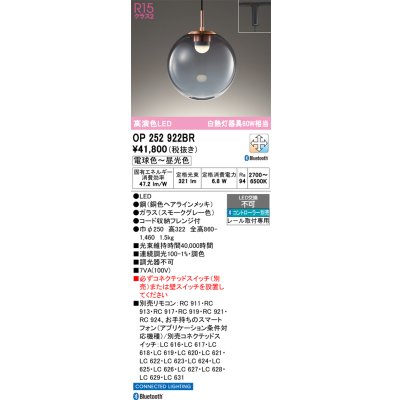 画像1: オーデリック　OP252922BR　ペンダントライト 調光 調色 Bluetooth コントローラー別売 LED一体型 電球色〜昼光色 プラグタイプ スモークグレー