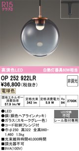 【納期未定】オーデリック　OP252922LR　ペンダントライト 非調光 LED一体型 電球色 プラグタイプ スモークグレー
