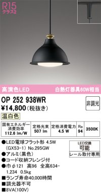 オーデリック　OP252938WR(ランプ別梱)　ペンダントライト 非調光 LEDランプ 温白色 プラグタイプ 黒色
