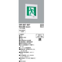 オーデリック　OR037537　非常灯・誘導灯 □155×195 パネル別売 LED一体型 壁埋込 C級 片面型