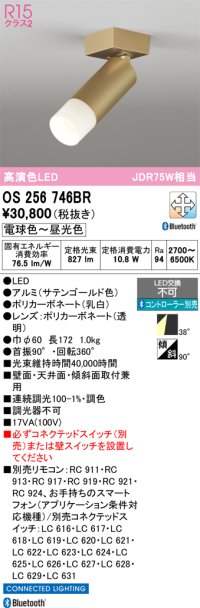 オーデリック　OS256746BR　スポットライト 調光 調色 Bluetooth コントローラー別売 LED一体型 電球色〜昼光色 サテンゴールド