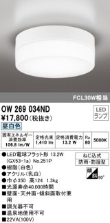 オーデリック　OW269034ND(ランプ別梱)　エクステリアポーチライト LED電球フラット形 昼白色 防雨・防湿型 白色