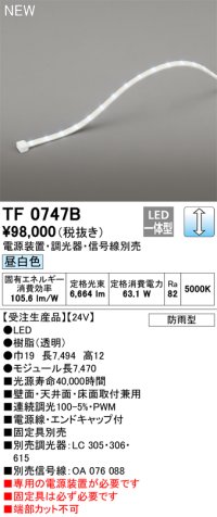オーデリック TF0747B 間接照明 テープライト 長7470 調光(調光器別売) 電源装置・信号線別売 LED一体型 昼白色 防雨型 受注生産 [§]
