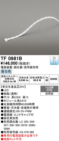オーデリック TF0981B 間接照明 テープライト 長9810 調光(調光器別売) 電源装置・信号線別売 LED一体型 昼白色 防雨型 受注生産 [§]