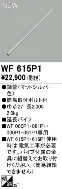 オーデリック WF615P1 シーリングファン 部材 延長パイプ 長2000 マットシルバー
