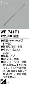 オーデリック WF741P1 シーリングファン 部材 延長パイプ 長2000 チャコールグレー