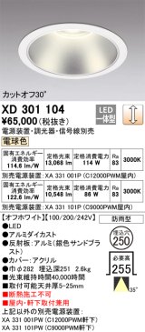 オーデリック　XD301104　ダウンライト 埋込穴φ250 電源装置・調光器・信号線別売 LED一体型 電球色 高天井用 防雨型 オフホワイト