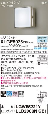 パナソニック XLGE8025CE1(ランプ別梱) ブラケット LED(昼白色) 壁直付型 密閉型 拡散タイプ LEDランプ交換型 防雨型 プラチナメタリック