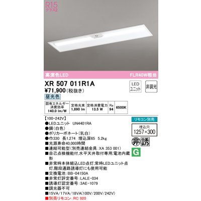 画像1: オーデリック　XR507011R1A(LED光源ユニット別梱)　ベースライト □1257×300 非調光 リモコン別売 LEDユニット交換型 昼光色 埋込型