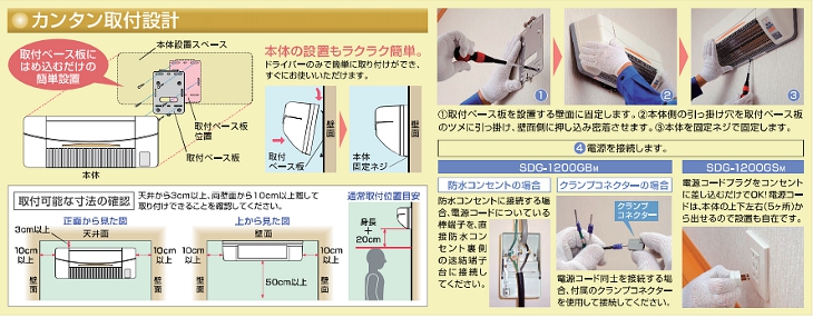 高須産業 涼風暖房機 SDG-1200GBM 浴室用モデル 防水仕様 100V 電源コード(棒端子接続)タイプ [♭] まいどDIY 2号店